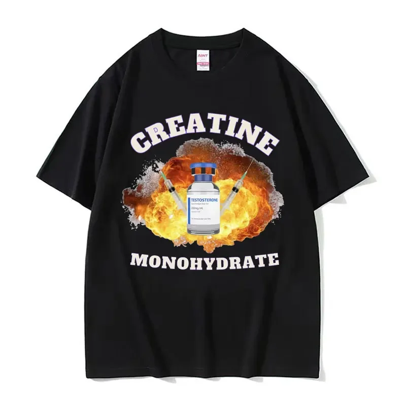 Funny Gym Pumpcover Creatine Monohydrate Meme T Shirt Men's Harajuku Gothic Clothes T-shirt Unisex 100% Cotton Short Sleeve Tees