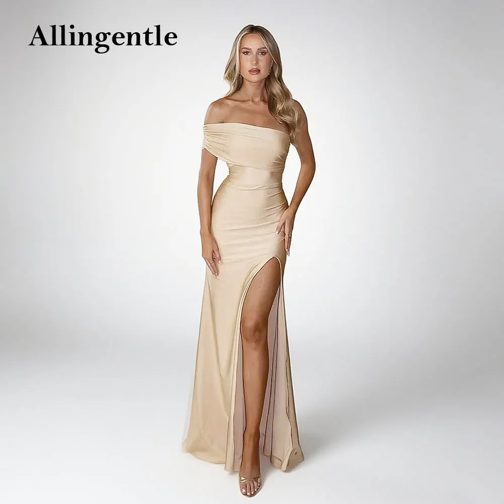 

Sexy High Split Mermaid Everning Gown One-Shoulder Floor Length Summer Party Club Dress Stain Simple Long Prom Dress Customized