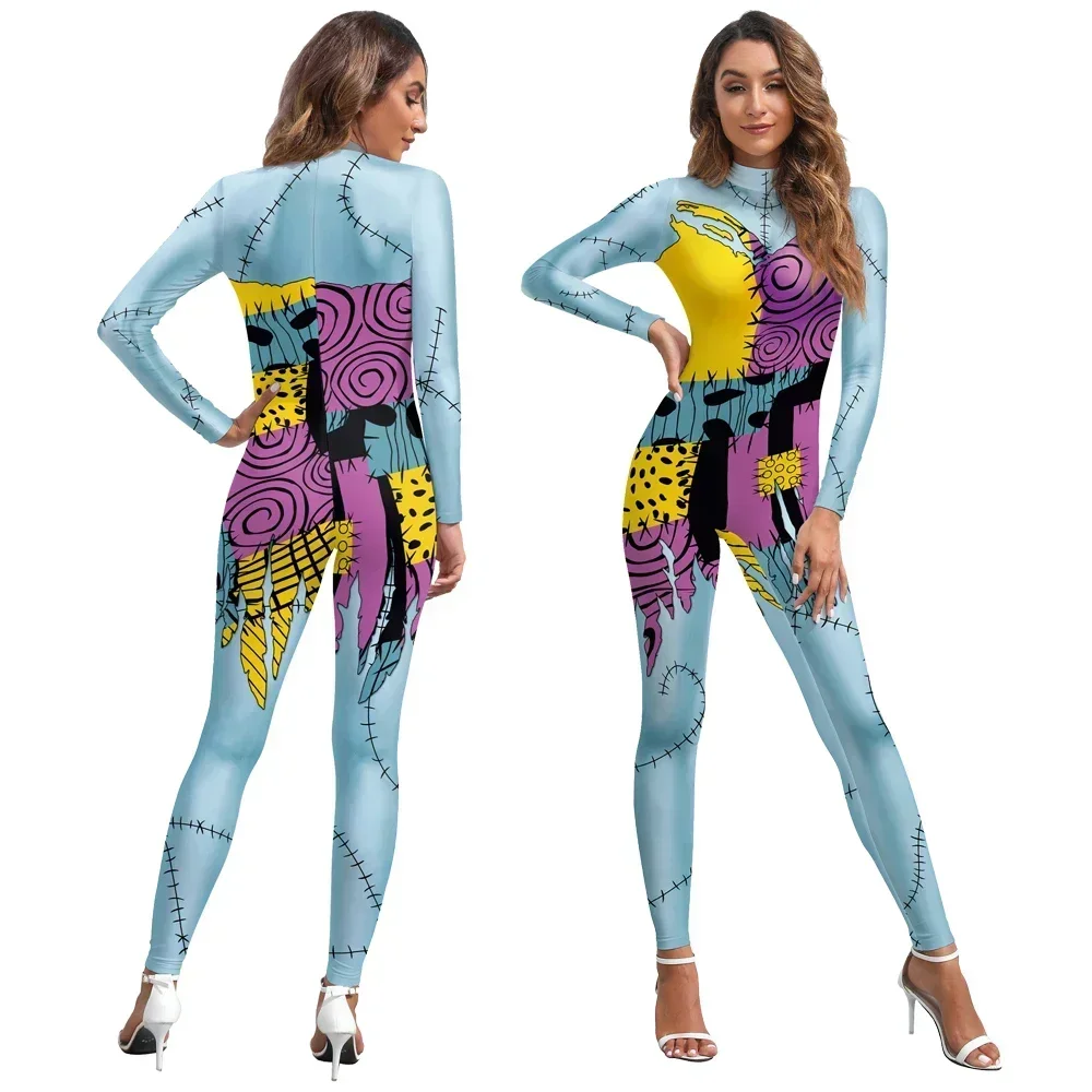 Halloween Anime Movie Sally Cosplay Dress Party Set Costume Christmas Women Slim Jumpsuit Catsuit Zentai Bodysuit Gothic Leggins