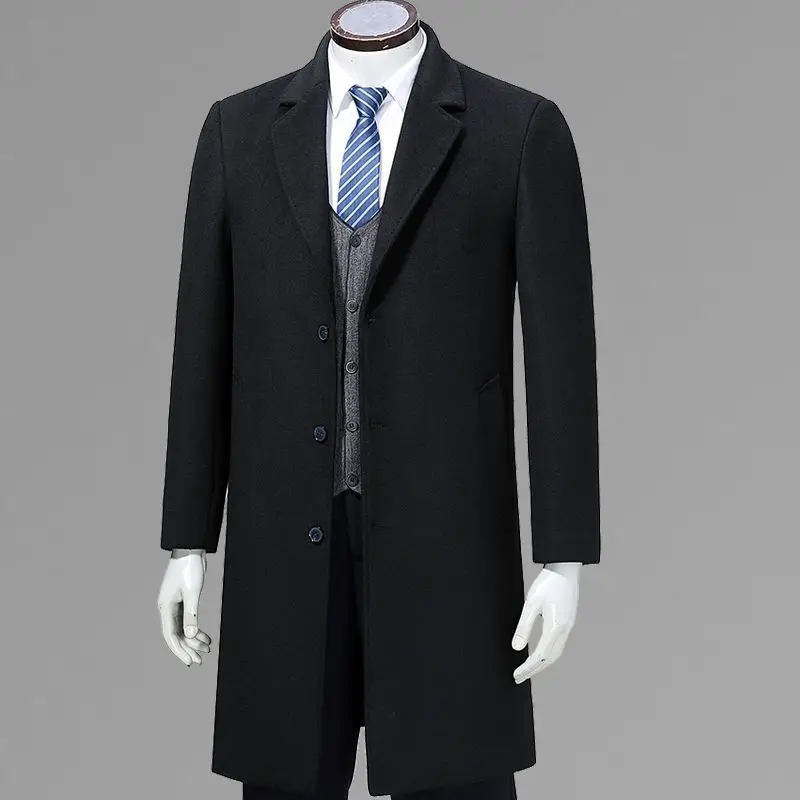 

Высококачественный мужской длинный костюм, пальто, осень-зима, обычное шерстяное пальто, ветровка M, одежда для папы, подставка на одной пуговице