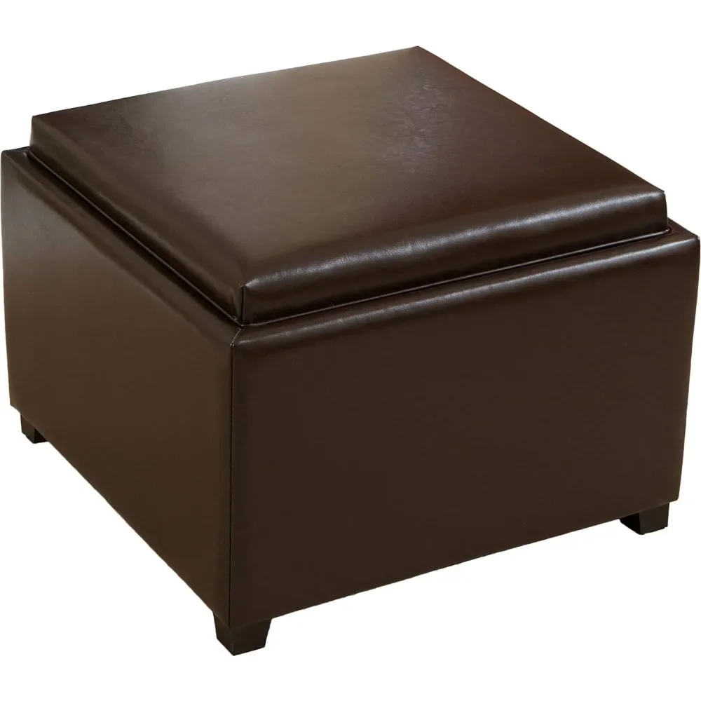 

Brown Leather Stool, Tray Top, Ottoman, Living Room Furniture, Home, Free Shipping