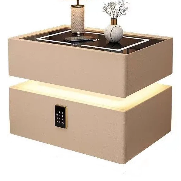 محطات شحن طاولة السرير الذكية الحديثة 2 درج مع قفل بصمة الإصبع مصباح ليد خزانة أثاث غرفة النوم للاستخدام المنزلي #3