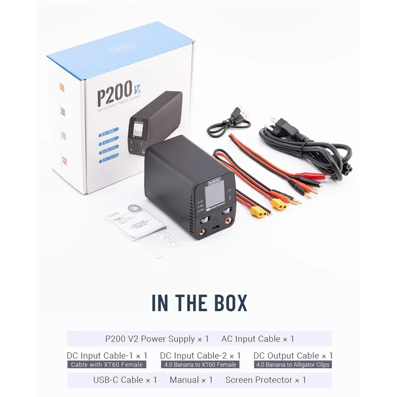ToolkitRC P200 V2 30V 10A Power Supply, AC100W/DC200W Adjustable, Type-C Output, Desktop Charger for RC/FPV