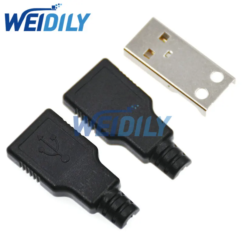 USB macho 4 Pin Plug Socket Connector, tampa plástica preta, tipo A, 5pcs