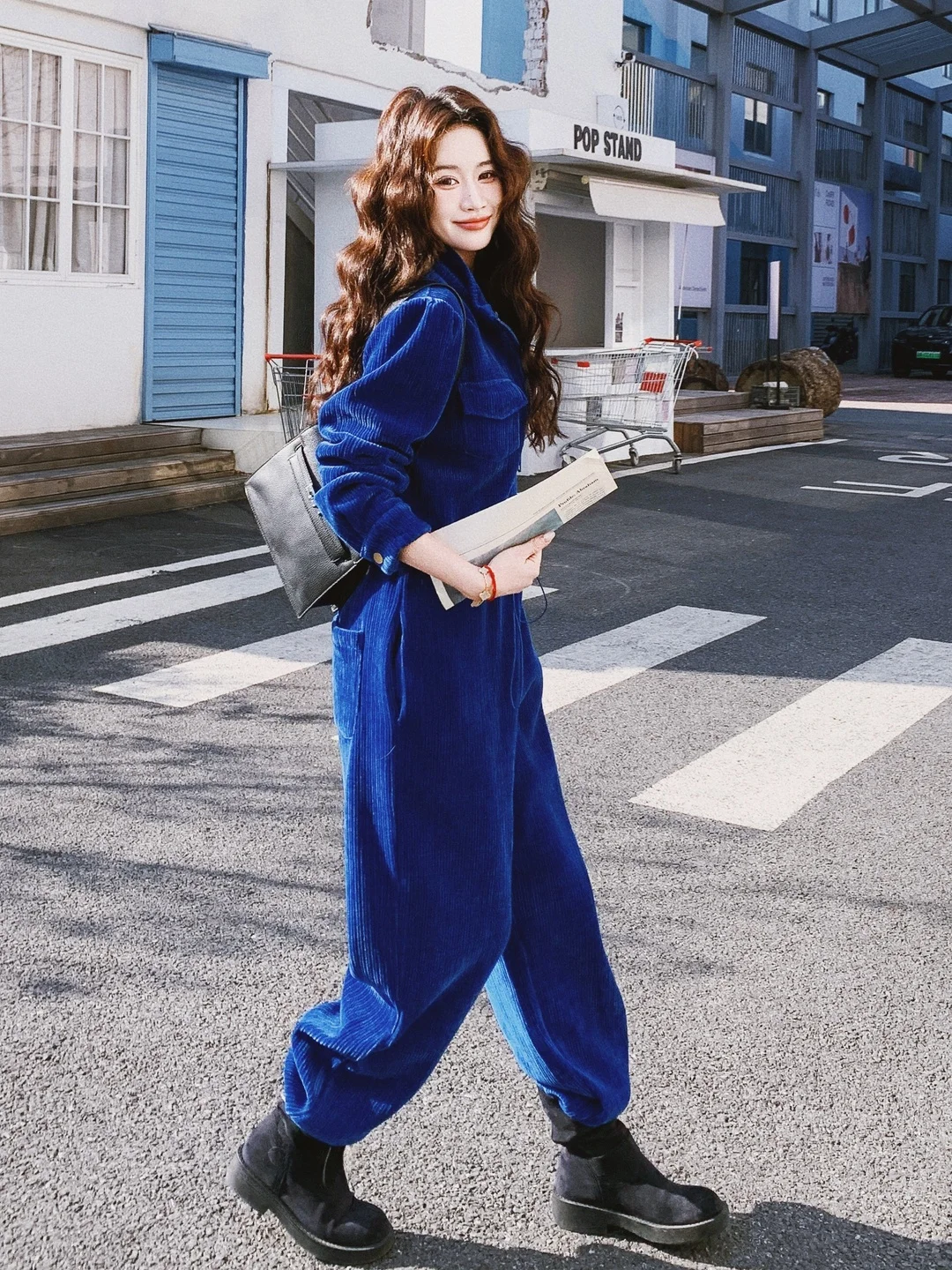

Klein Blue Snow Niel Workwear Jumpsuit Women's Faionable Spring Autumn Dstring Waist High Waist Long Pants Jumpsuit