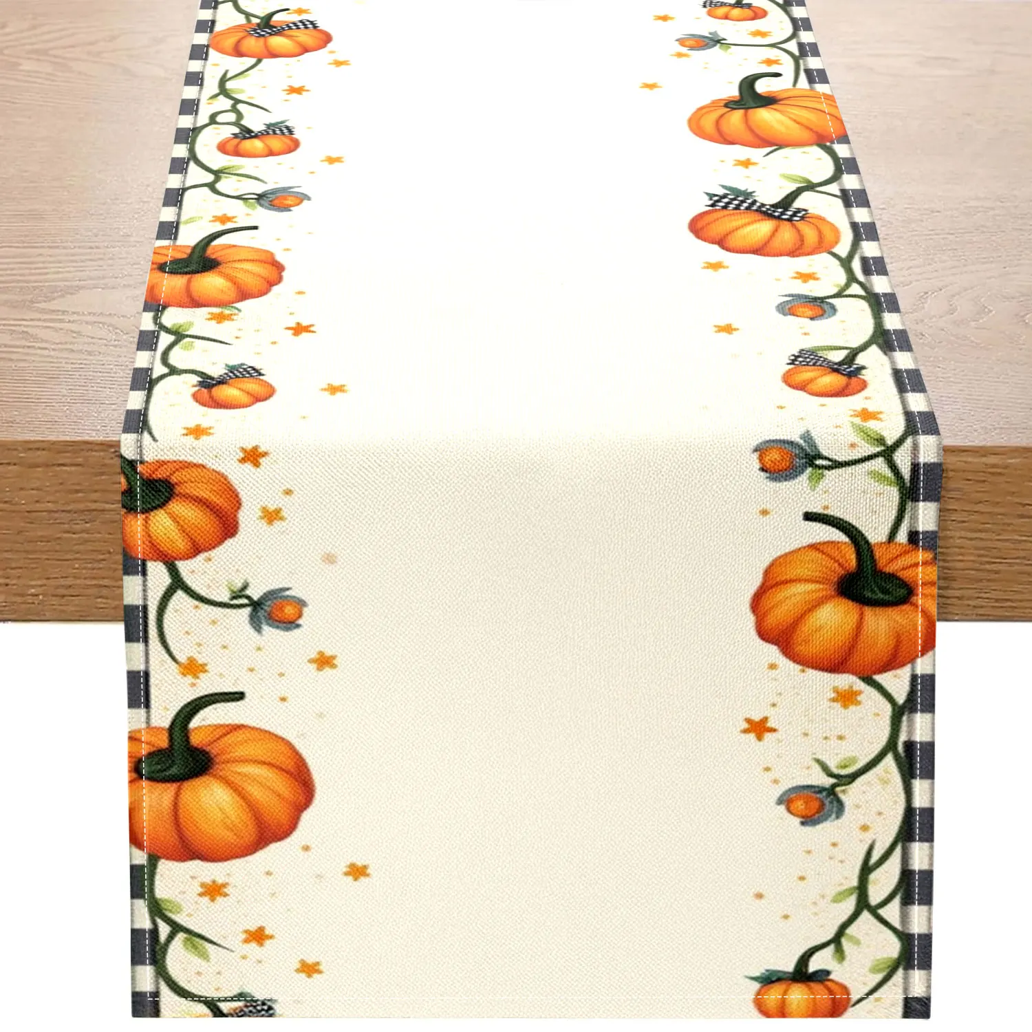 1 Piece of Pastoral-Style Pumpkin Vine-Themed Table Runner, Featuring Pumpkin, Vine, and Star Elements as the Main Motifs, Suitable for Autumn Home Decoration and Thanksgiving Table Setting