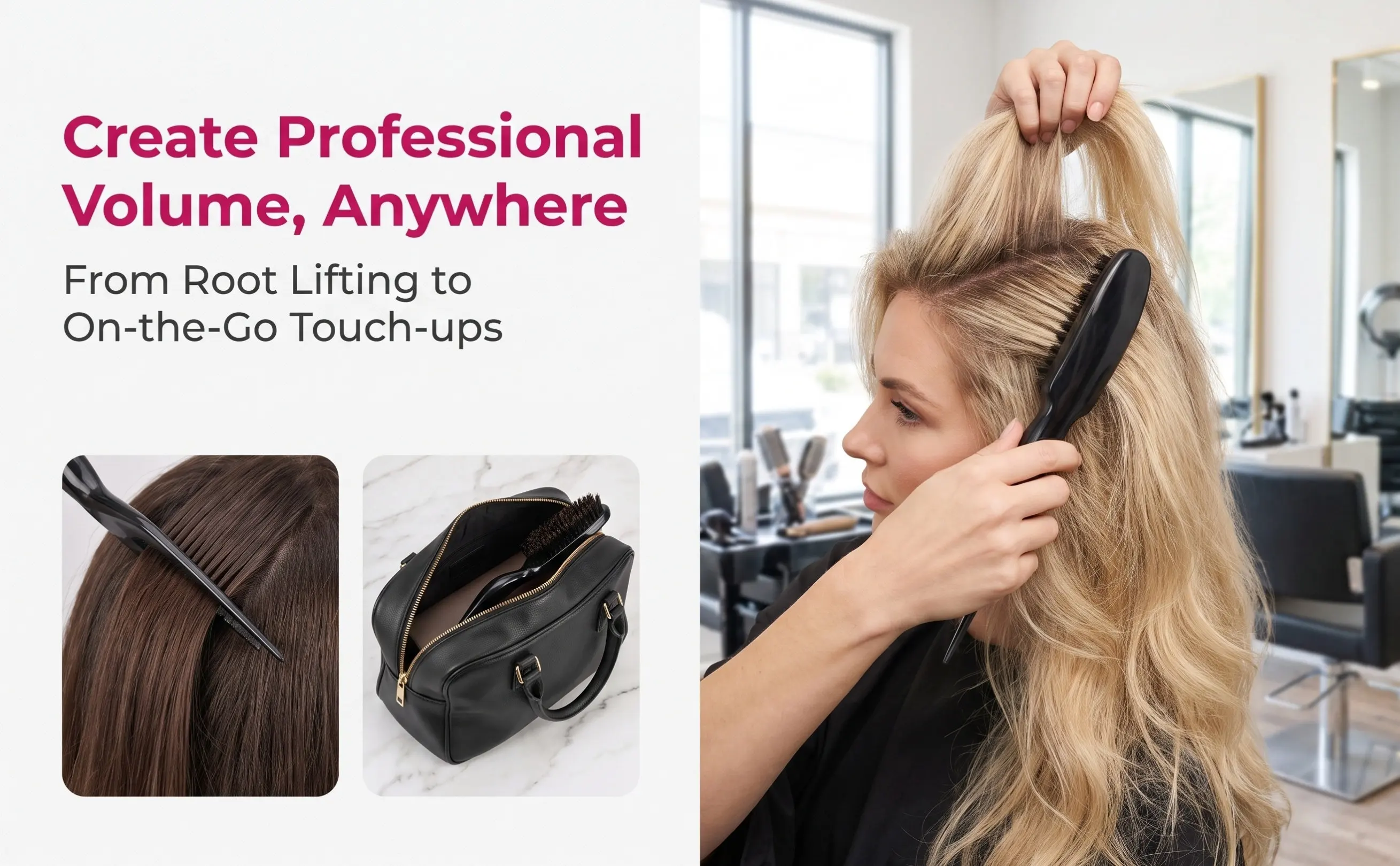 Professional Boar Bristle Teasing Brush Minimizes Breakage Split Ends Adds Volume Tail Pointed Scalp Safe Ergonomic