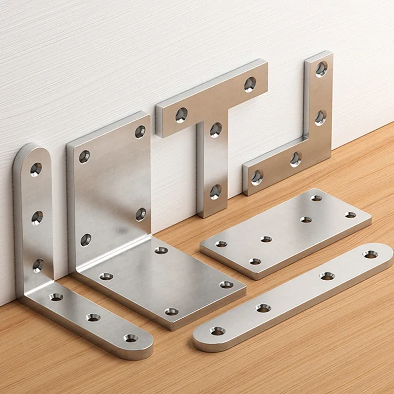 1-10Pcs Stainless Steel L Brackets T Brackets Right Angle Quick Links Corner code Suitable for Wooden Furniture support Shelves