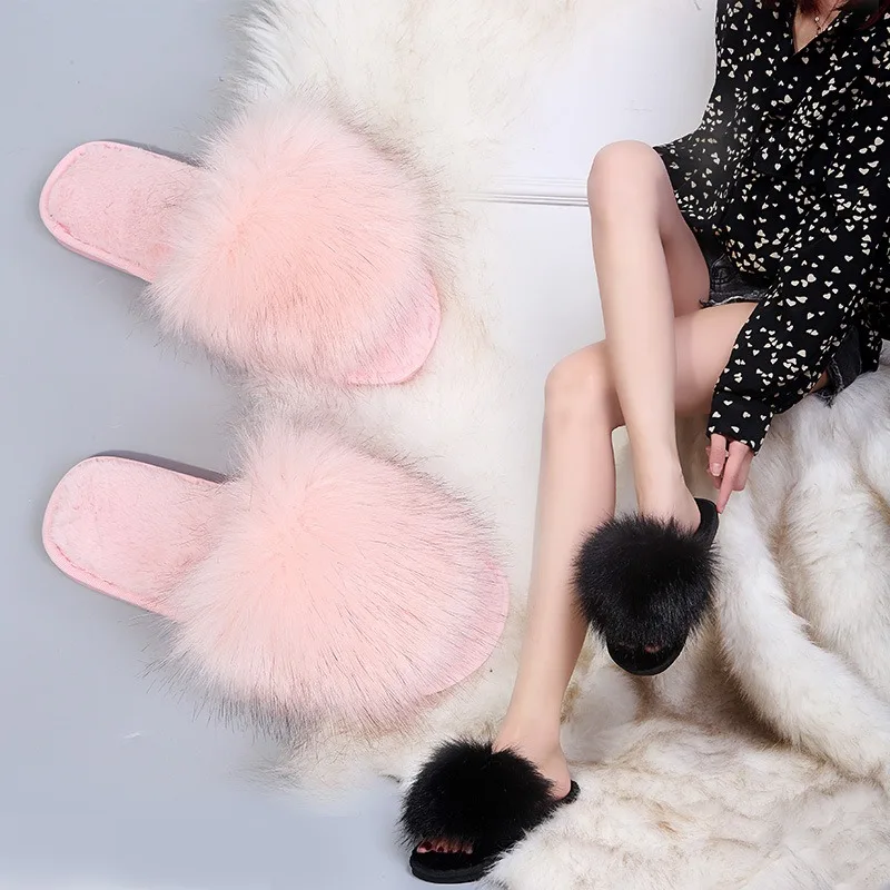 

Solid Color Fur Slippers for Women, New Winter 2025 Home Indoor Floor Slippers, Flat Bottom for Warmth, Toe Exposed Fur Slippers