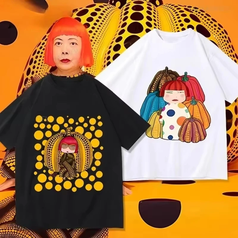 Yayoi Kusama T-shirt Japanese Artist Pop Art Polka Dot Pumpkin Infinite Mirror Round Neck Casual Street Wear Y2k T-shirt