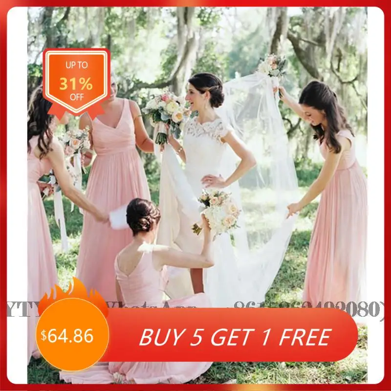 Dusty Pink Chiffon Bridesmaid Dress V Neck Sleeveless Customizable Fashion Women Dresses Wedding Guest Dresses Customized