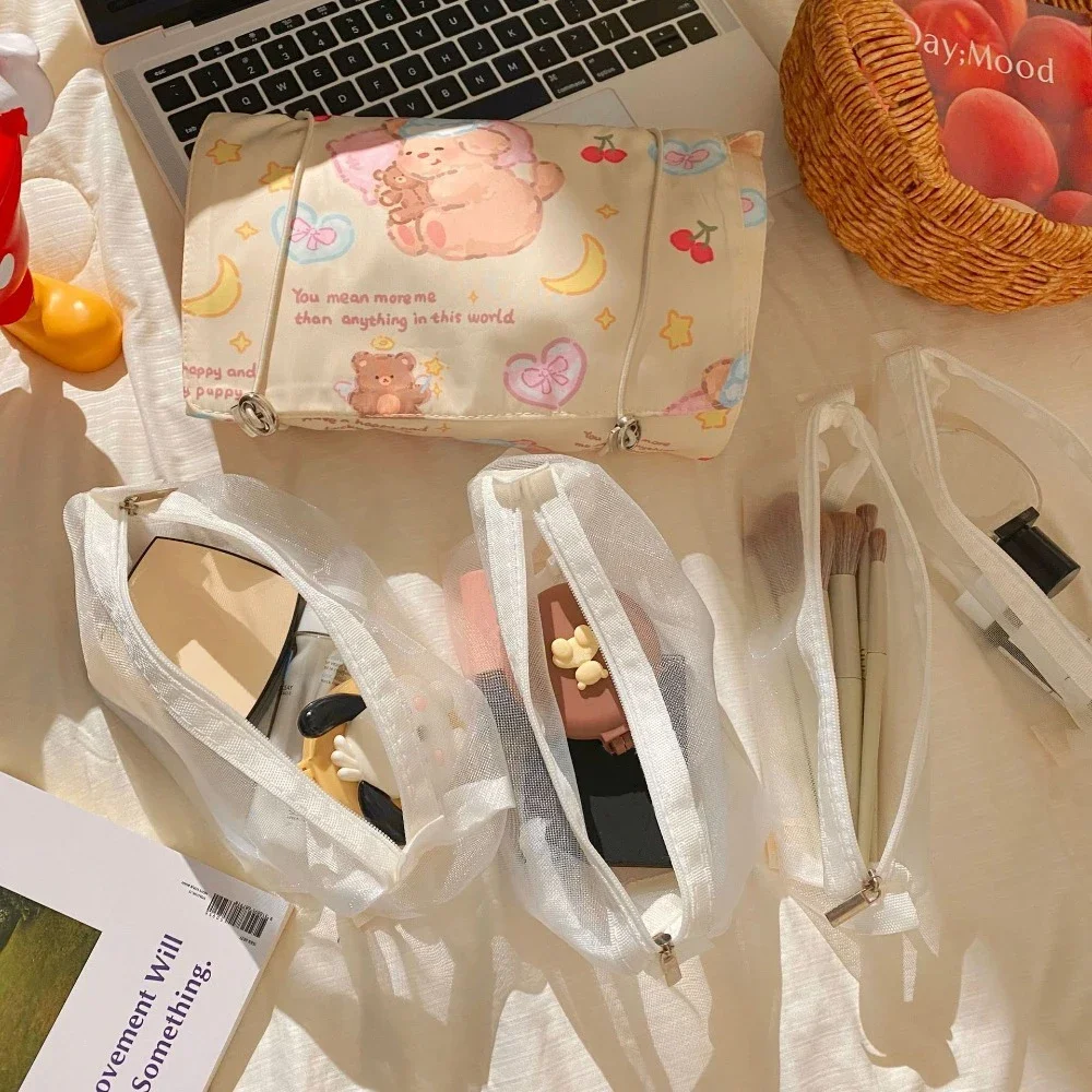 المرأة انفصال تيدي بير حقيبة مستحضرات تجميل لطيف 4 في 1 تخزين السفر المحمولة حقيبة العناية الشخصية سعة كبيرة منظم أدوات التجميل