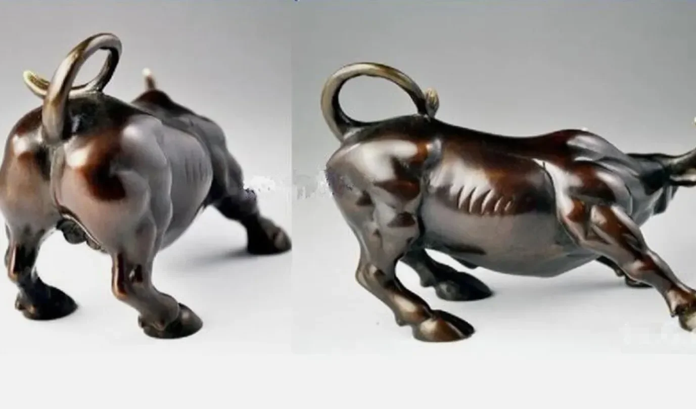 Big 27cm Figurine Wall Street Bronze Fierce Bull Cattle Antique Statue