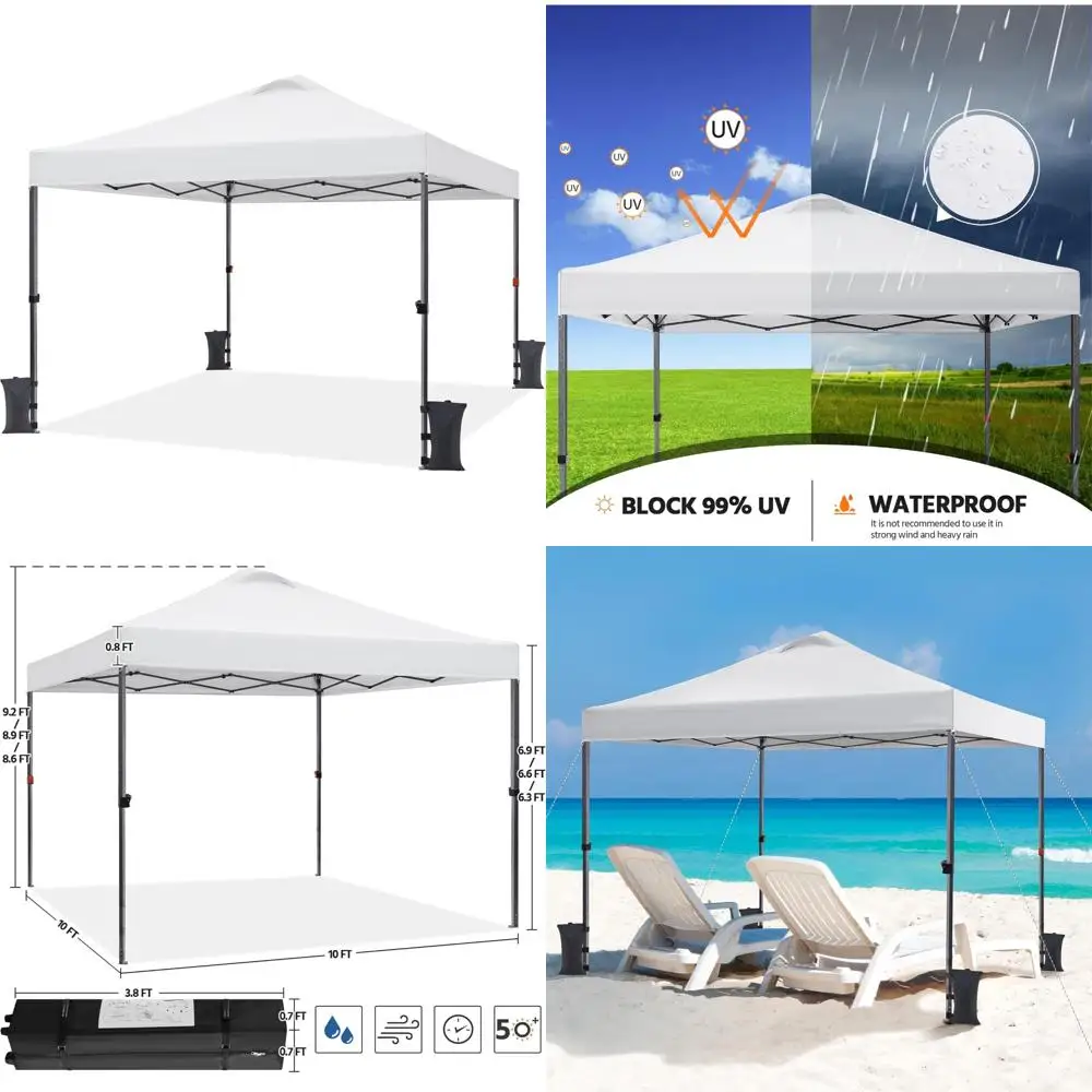 

10x10 Instant Outdoor Canopy Tent with Wheeled Bag, 150D Silver Coated Fabric, 4 Sandbags, 8 Stakes for Commercial Use