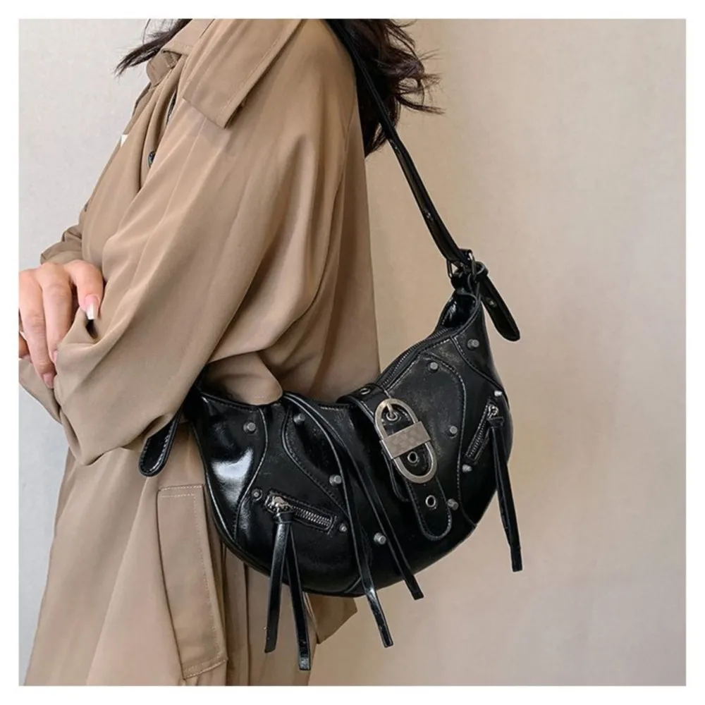 JIAERDI Retro Moto Biker Black Messenger Bag Women Vintage Punk Rivet Chic Y2k Handbag Female Hot Girls Underarm Bag Purse 2024