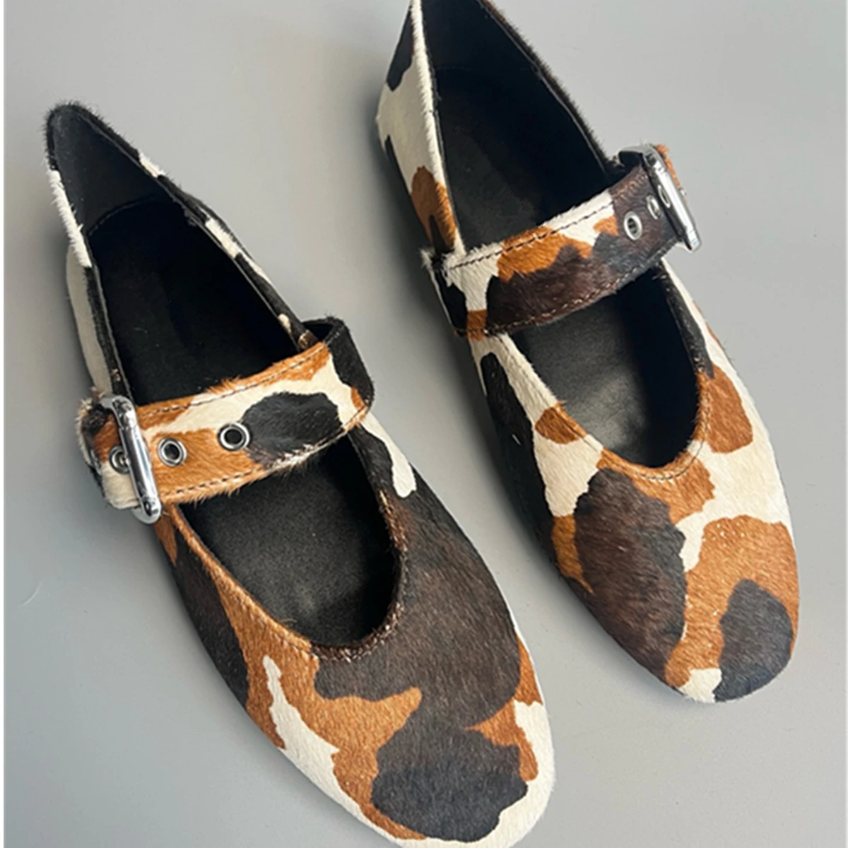 

Jenny&Dave 2026 French Fashion Women's Genuine Leather Horsehair Mary Jane Shoes Retro Commuting Flat Shoes Loafers Shoes Women