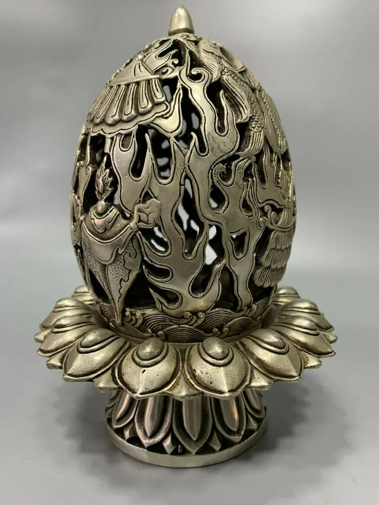 

Rare Collection Old Tibet Silver Handwork Dragon Incense Burner W Qianlong Mark