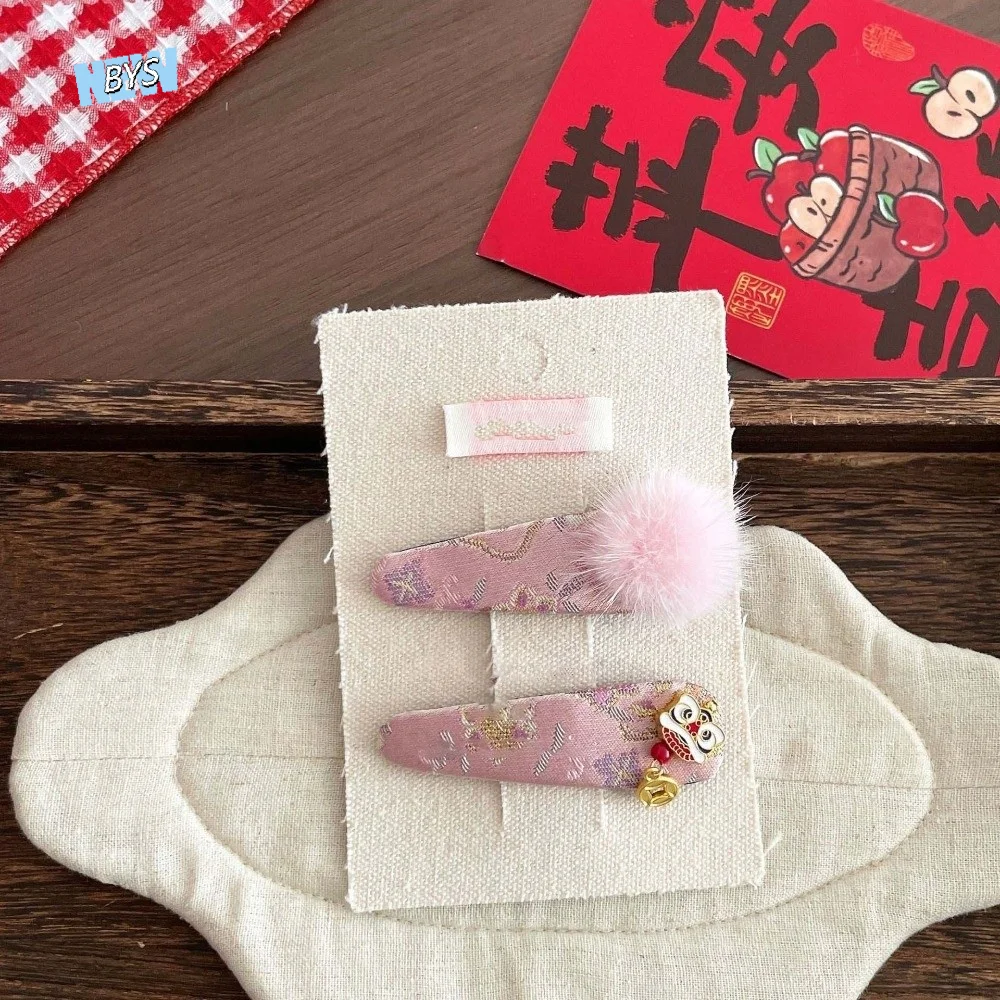 

1 Pair Lion Dance Children's Chinese Hairpins Embroidered Bow Tang Suit Headwear Embroidered Satin Barrettes