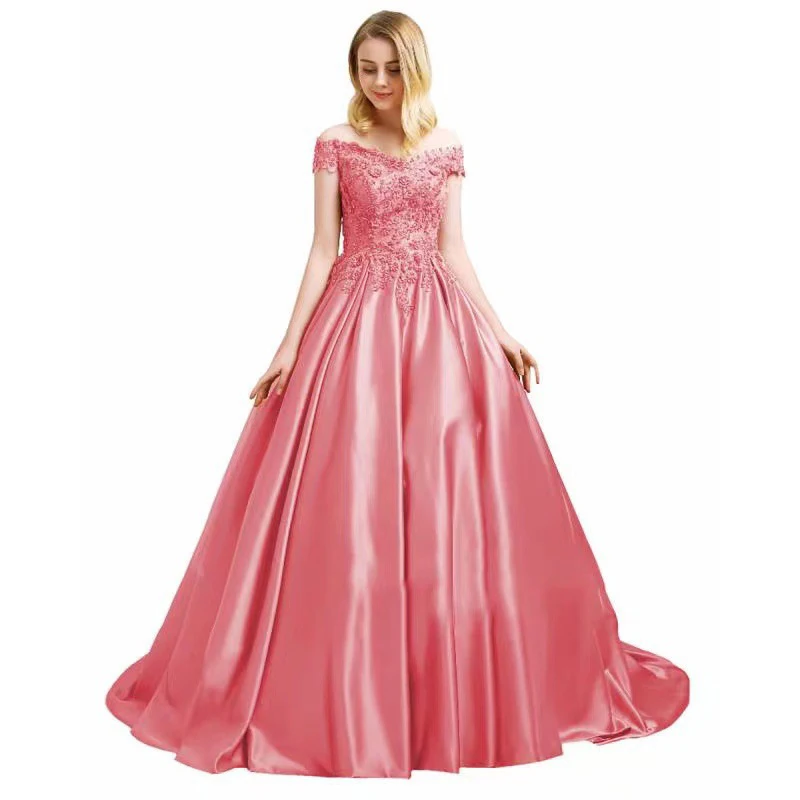 DSP Elegante A Line Off Shoulder Satin Dress, Vestidos Quinceanera com Apliques, Vestido de Baile, 15 Anos, 2024