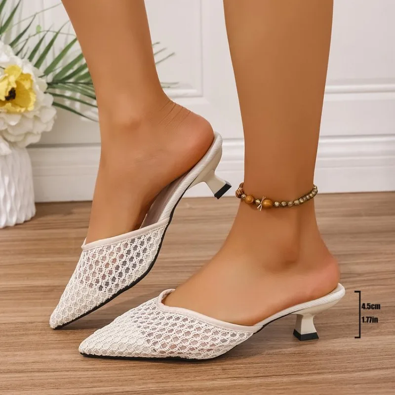 Minimalist Fashion Slippers 2026 Summer New Women's Slim Heel One Line Ladies Fashion High Heel Slippers Women Shoes