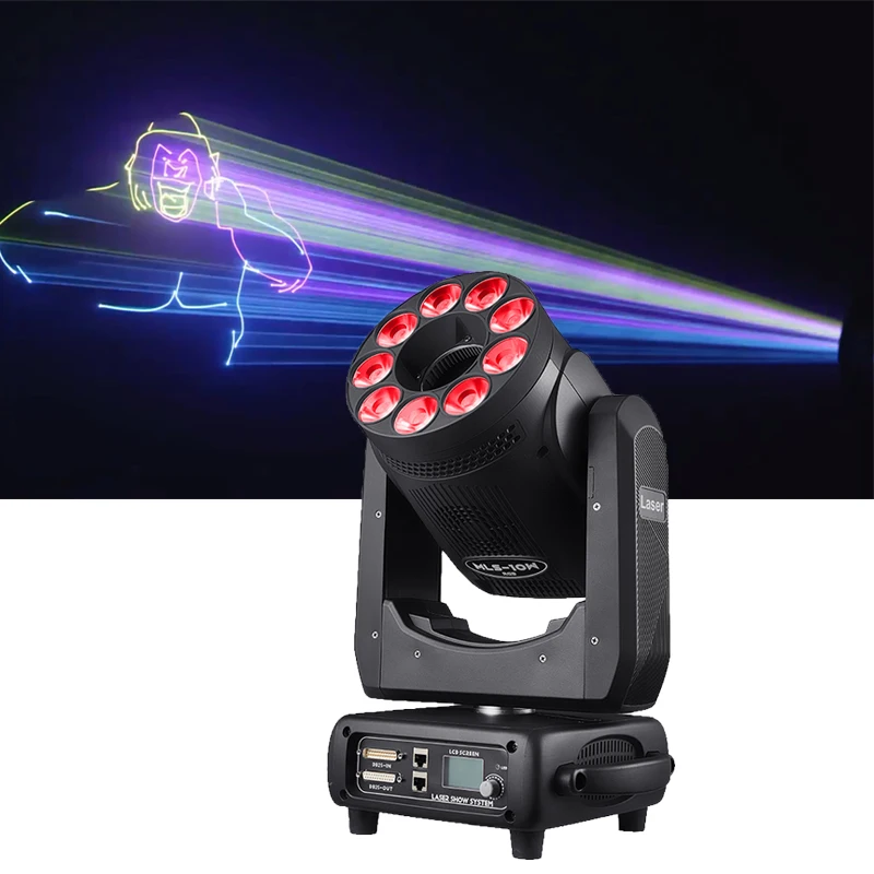 

ILDA DMX 9*20W LED Moving head + 10W RGB Full Color Animation Laser Light or 5w Moving head stage animation laser