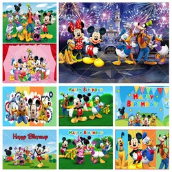 Arrière-plan Disney Mickey Minnie Mouse, décor d'arrière-plan pour anniversaire d'enfants, en vinyle Polyester, accessoires de photographie