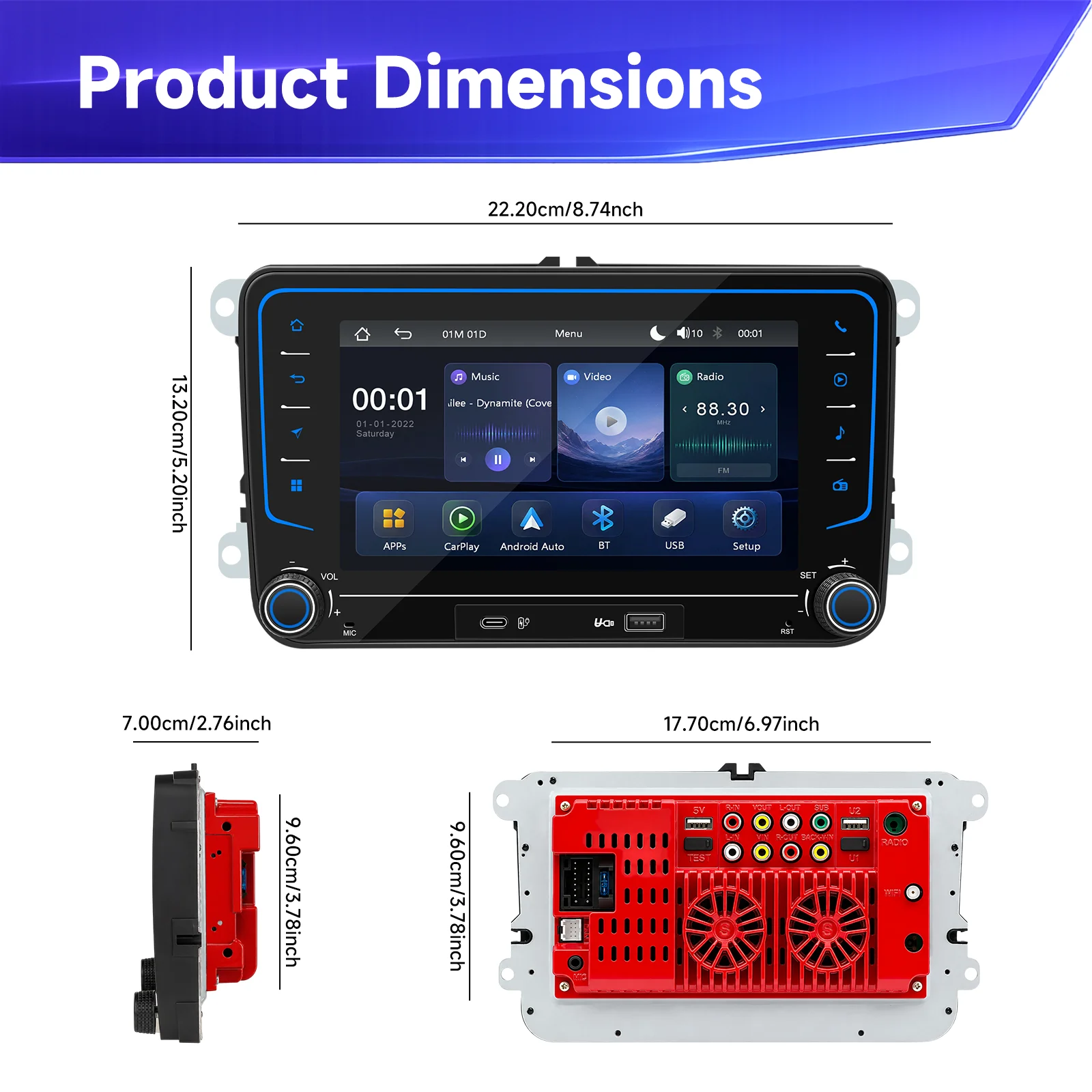 Car Radio For Volkswagen VW Golf 5 6 GTI Passat Cc Polo 5 6R Skoda Seat Wireless Carplay Android Auto RDS Type-C Fast 2Din 7''
