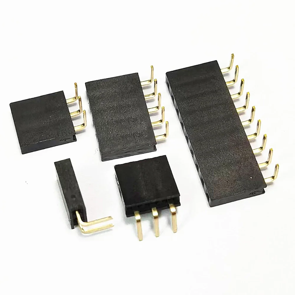 100Pcs 2.54mm Right Angle 90D 1X3/4/5/6/8/40Pin Single Row Gold Rohs High Temp Reflow PH8.5mm PCB Female Header Socket Connector