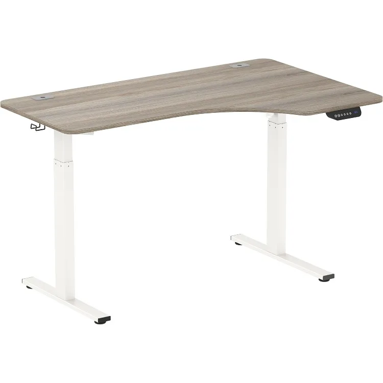 55-Inch Large Electric Height Adjustable L-Shaped Standing Desk with Right Facing Corner, Oak