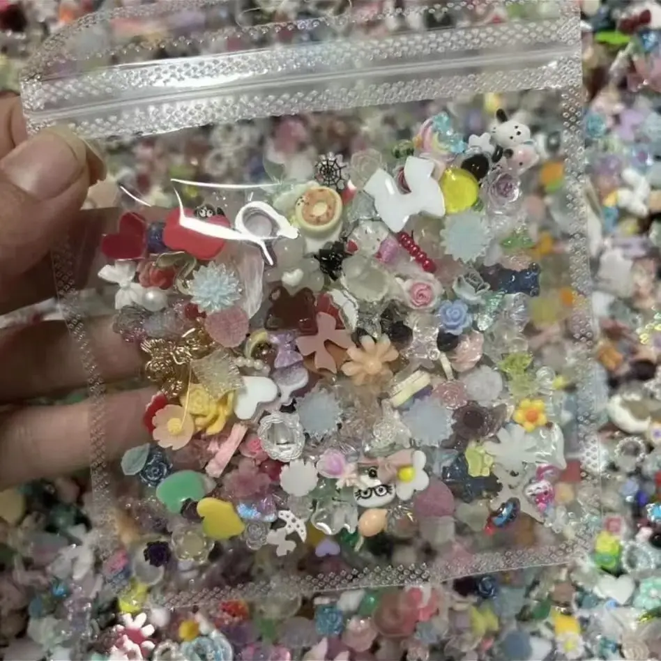 50개 수지 네일 아트 액세서리 혼합 세트: 귀여운 활 & 달콤한 꽃 DIY 신비한 블라인드 박스 장식 키트