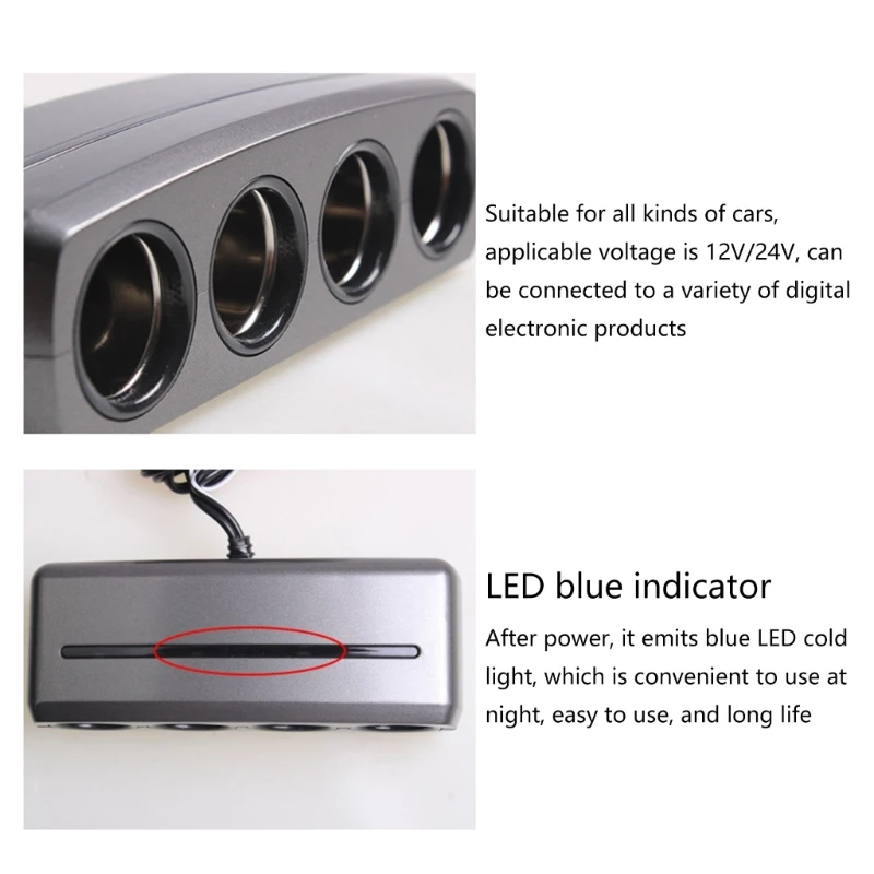 Compact 4 Way Automobiles Splitter Convenient In Car Device Charging Station 12V/24V Compatible for Travel