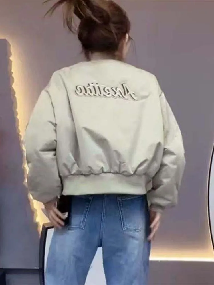 เสื้อโค้ทเบสบอลทรงหลวม ดีไซน์ทันสมัย สำหรับผู้หญิง ฤดูใบไม้ผลิและฤดูใบไม้ร่วง  ผ้าฝ้ายบุใยสังเคราะห์ คอตั้ง แบรนด์ American Sle ort Flight Jaet