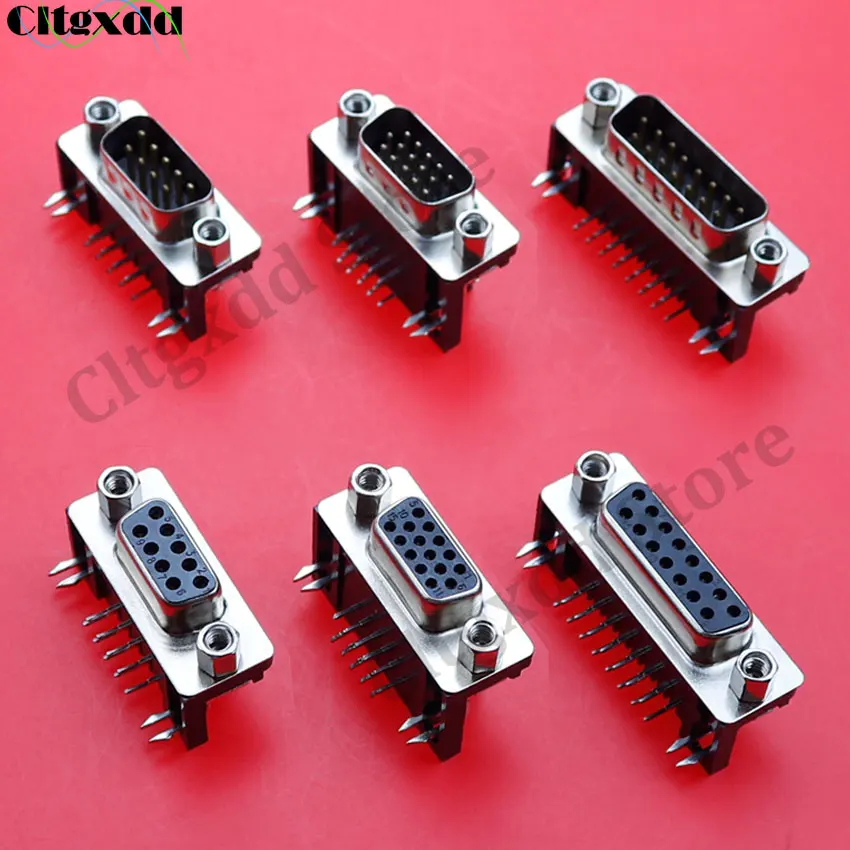 Cltgxdd 1 Piece D-SUB 9in 15in Male Female PCB Connector With Set Screw Plug Socket Adapter Right Angle 2/3 Rows DB9 DB15