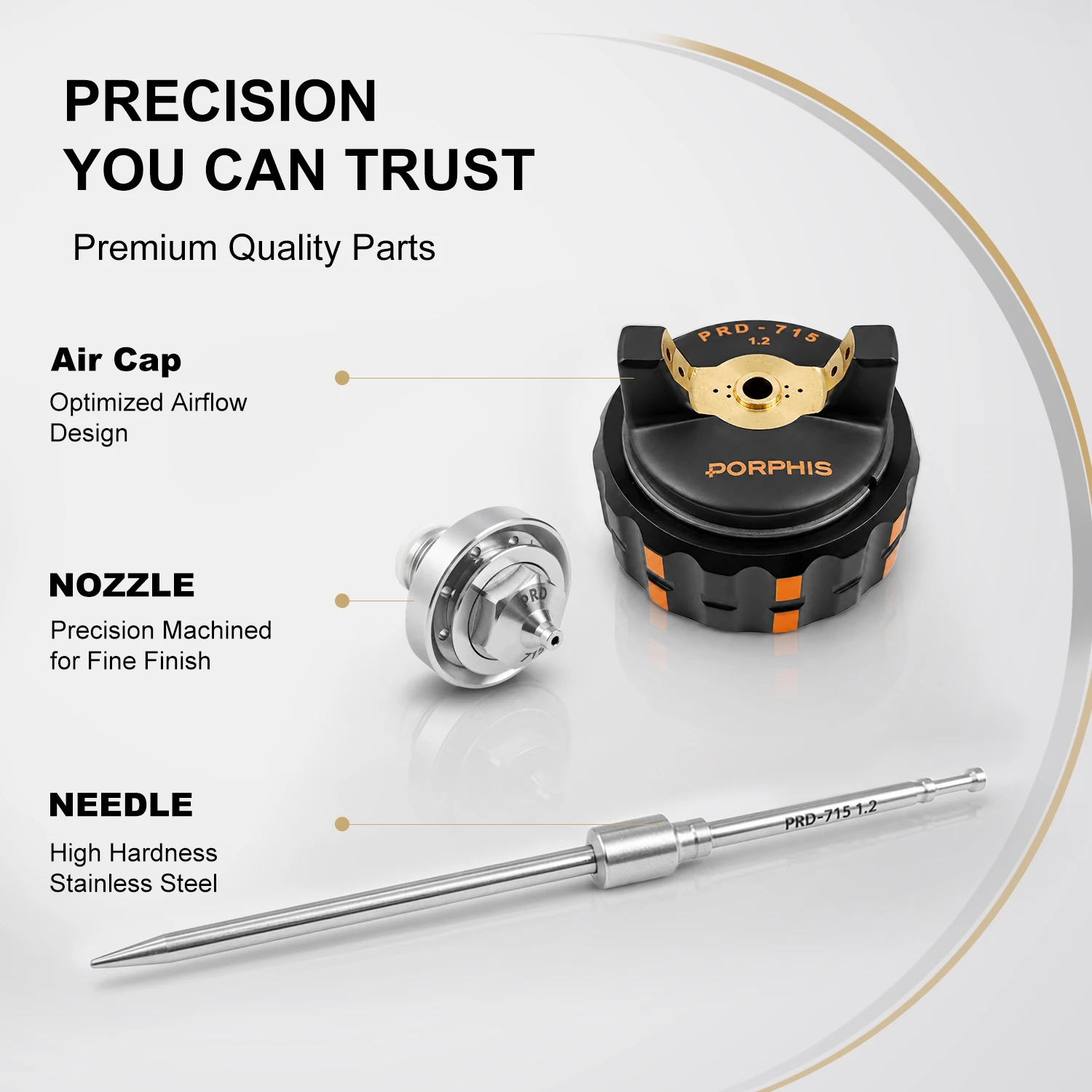 Original PORPHIS PRD-715 1.3mm or 1.4mm or 1.2mm spray gun Nozzle & Needle Cap Kit
