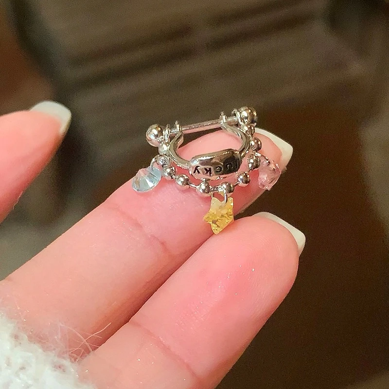 Kleurrijke ster dubbele ketting hoepel oorbellen voor vrouwen roestvrij staal oor bot nagel oorbel zoete mode piercing accessoires cadeau