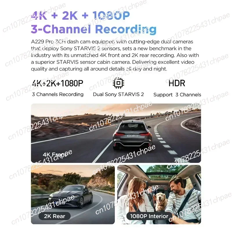 A229 PRO 4K HDR Car Camera With SONY STARVIS 2 SENSOR Support Rear and Interior Dash Cam 24H Parking mode 5GHz Wi-Fi