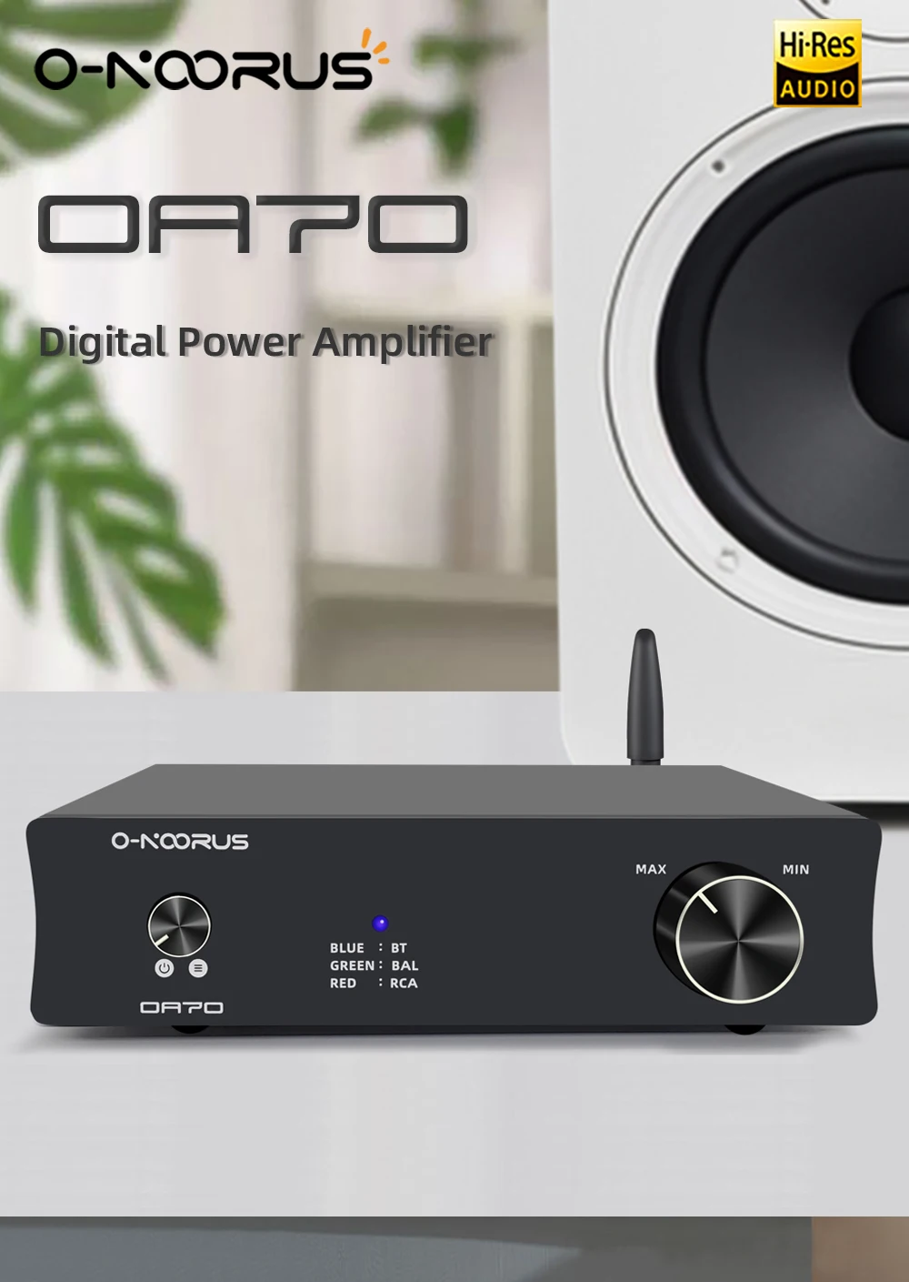 O-NOORUS OA70 Dual MA12070x2 Fully Balanced HIFI Class D Power Amplifier Bluetooth 5.0 Speaker Receiver Aptx RCA TRS Input