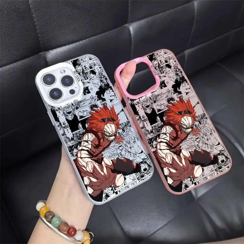 1 шт., чехол для телефона с изображением аниме E-Eijiro Kirishima, лазерный цвет IMD, серебристый корпус для iPhone 17, 16, 15, 14, 13, 12, 11 Air Pro Max Plus