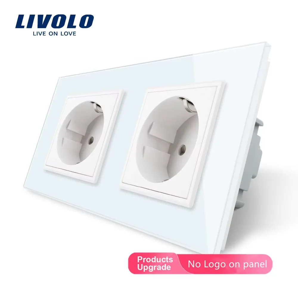 Livolo EU Standard Wall Power Socket, Black Crystal Glass Panel, AC110~250V 16A Wall Electric Plug Outlet Power Outlet Converte
