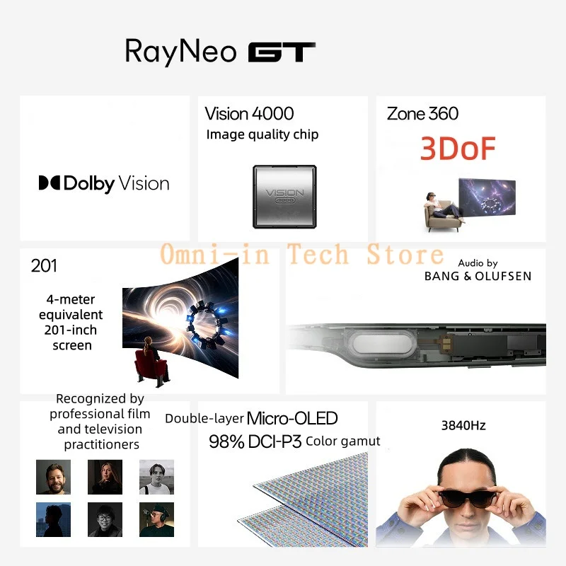 RayNeo GT External XR Glasses, Native 3DoF, 3840Hz Dimming, 201-Inch Giant Screen Viewing, Non-AI Glasses