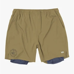 Calção atlética masculina de tamanho europeu, estiramento, elástico na cintura, secagem rápida, calça casual, treinamento, verão, 2 em 1