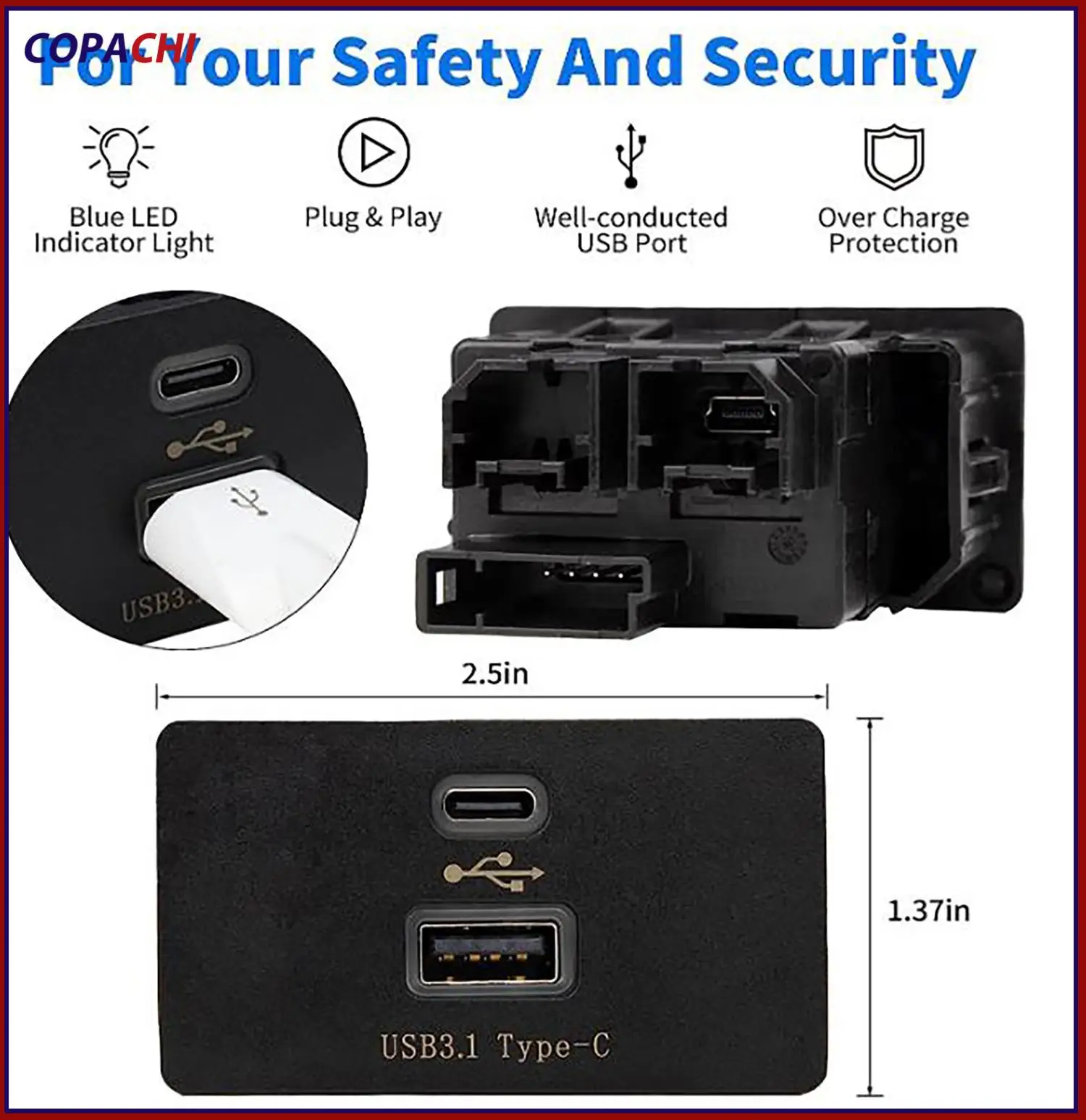 

HC3Z-19A387-B HU5Z-19A387-A LB5T-14F014-CA 1Pc Dual USB Interface Module Upgrade Type C+USB Interface For Lincoln MKX Ford F-150