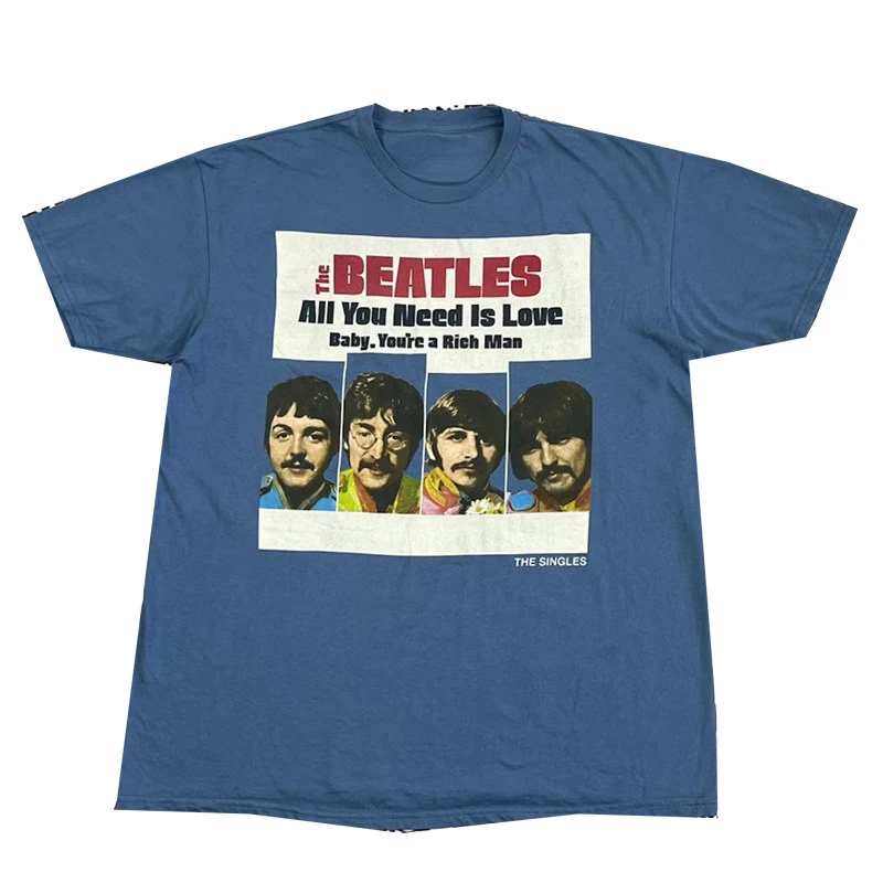 Hot The Beatles Vintage Rock American Retro T-shirt with Oversized Print