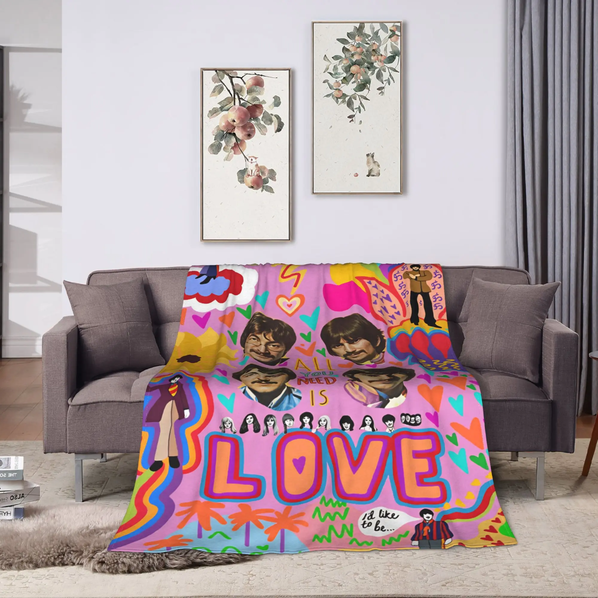 Beatled Music Plush Blankets Child  Flannel Throw Blanket For Couch Chair Warm Soft Custom DIY Quality Bedspread Gift