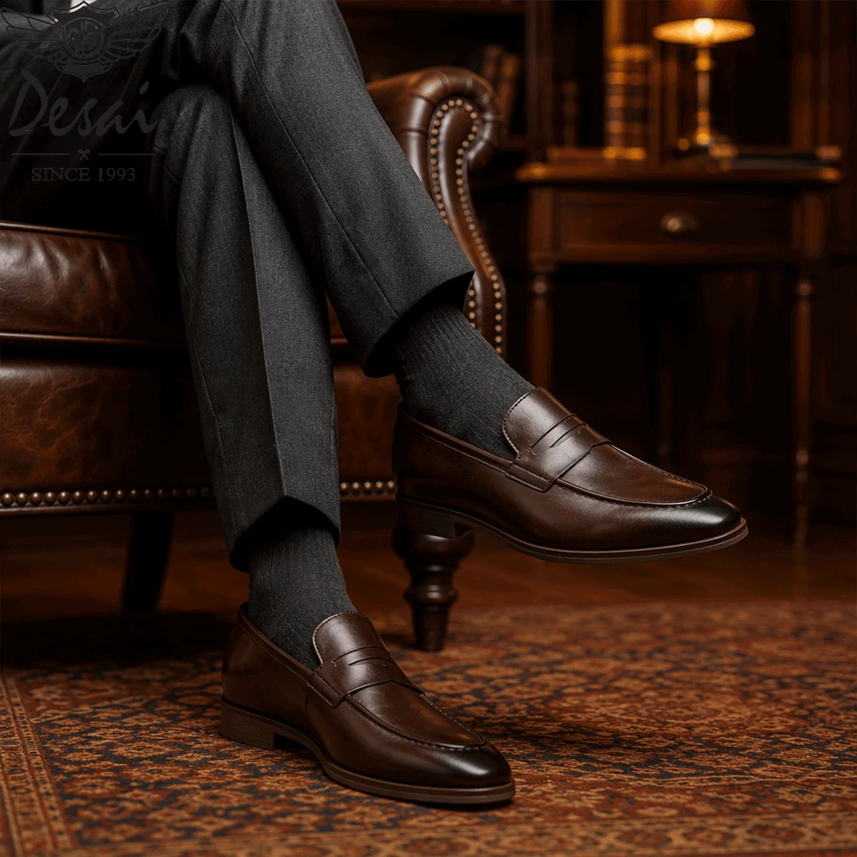 Desai Herren 2026 Herbst PU-Leder Penny Loafer Slipper Schuhe Rutschfeste Komfortsohle Business-Wanderschuhe Leder Freizeitschuhe – Detail 6