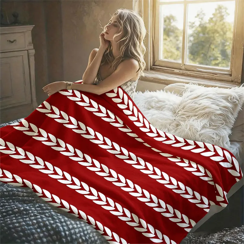 Red Cable Knit Flannel Blanket Warm Soft Halloween Christmas Decorative Couch Warm Cozy All-Season Gift