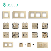BSEED DIY Modules EU Glass Panel Double USB Socket Internet CAT5 RJ45 ST TV Power Socket Wall-Mounted Free Combination