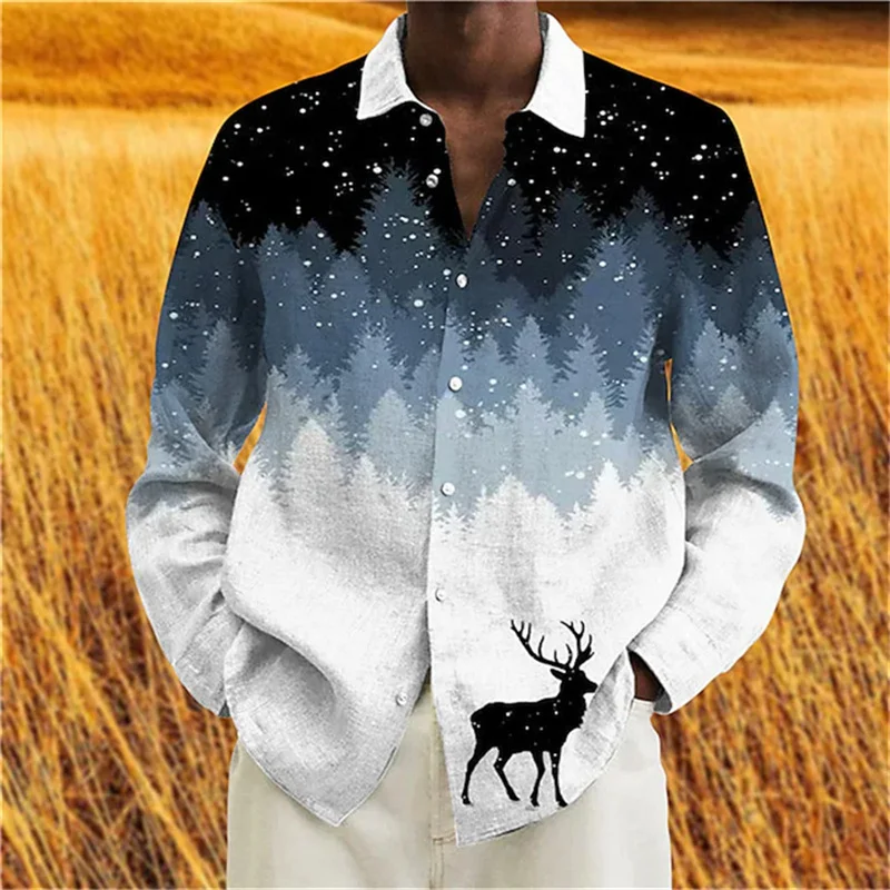 Christmas Theme 3D Printing Men Button Lapel Shirt Men Long Sleeve Tops Festival Party Tops New Year Couple Streetwear XS-6XL