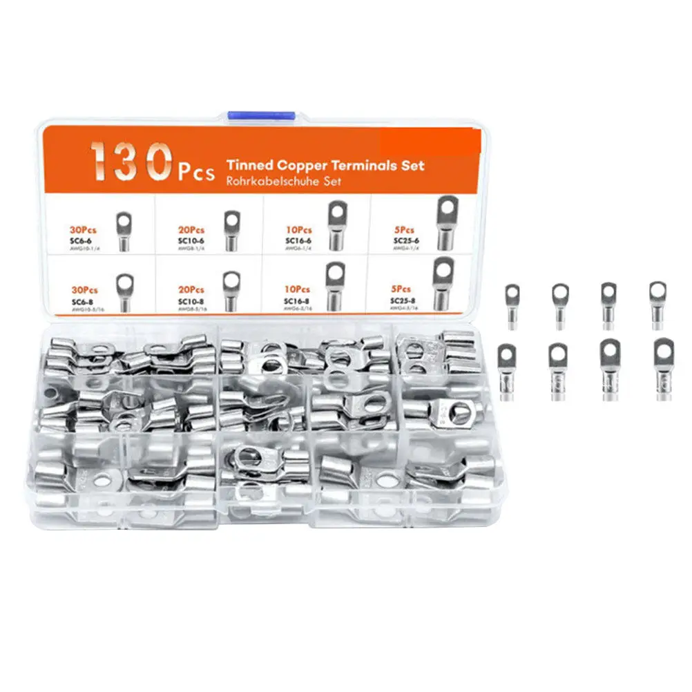130Pcs Copper Terminal Connectors Kit Reliable Wire Crimp Electrical Connectors Assortment Cable Terminals Insulated Connector