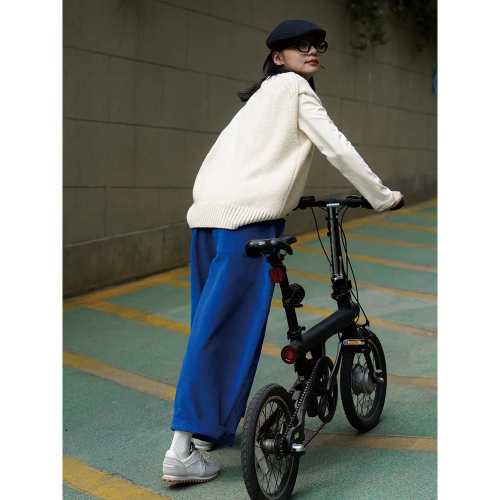 Loose Corduroy Pants Women Casual Wide Leg Trousers Elastic Waist Lounge Pants Fall Winter